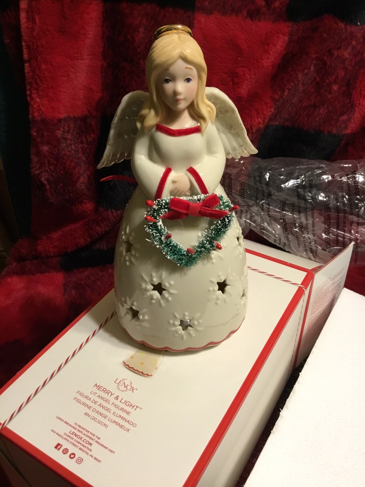 RareLENOX MERRY & LIGHT Angel Figurine Sculpture LIGHTS UP 8” New