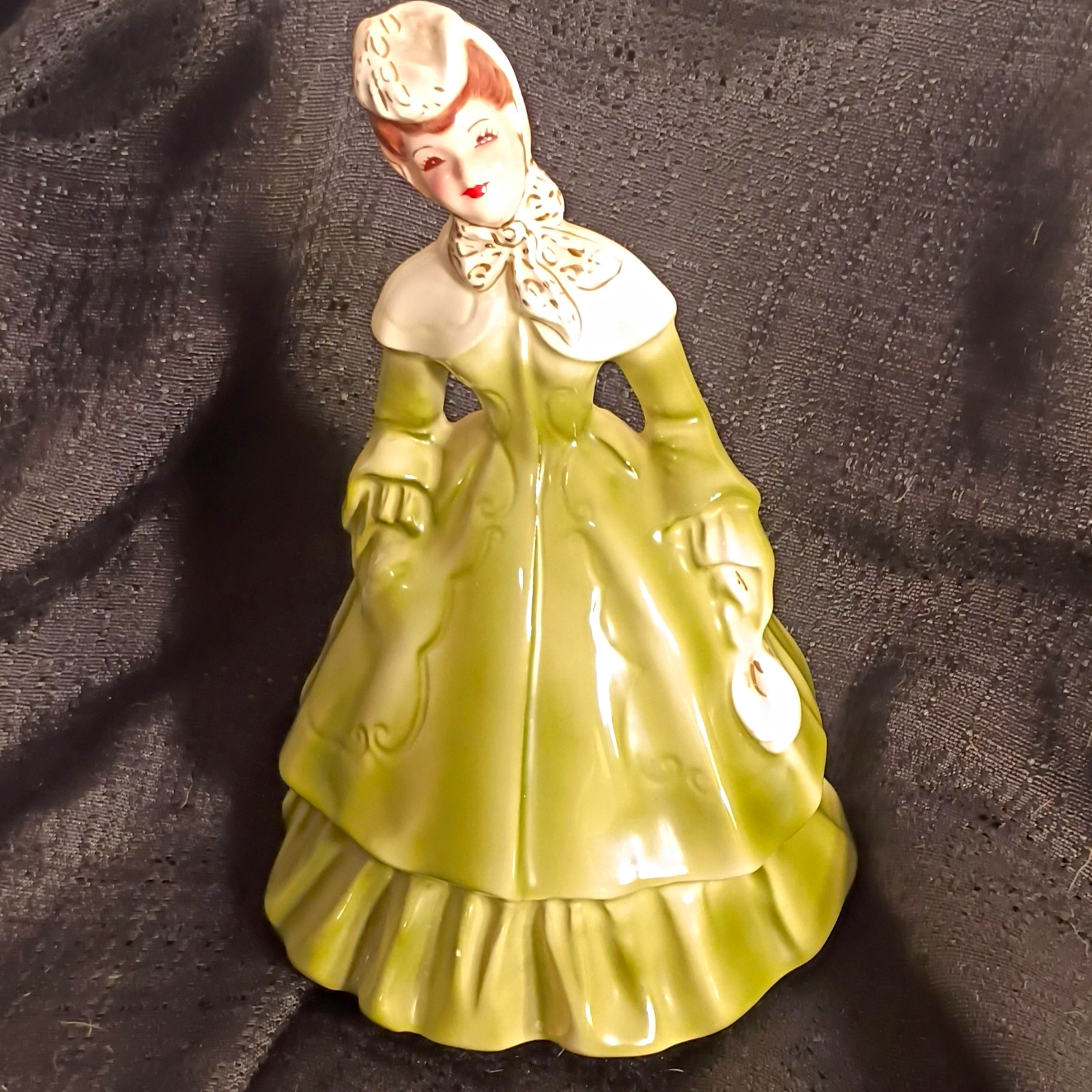 Florence Ceramics Lady Figurine L. Evans Signed 1959 Green Dress 6in