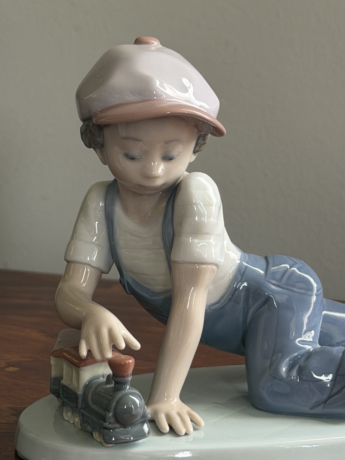 Lladro All Aboard # 7619 Boy with Train Retired Glossy Porcelain Figurine Signed