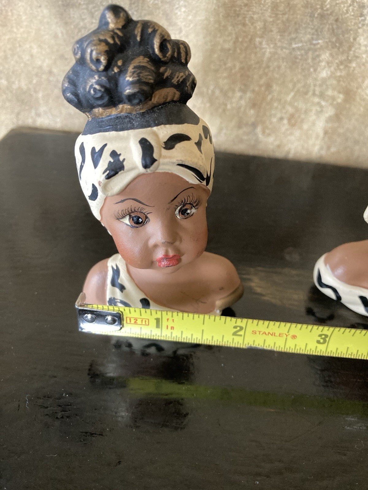 Signed Hand Painted African American Girl Busts Cute Boho Decor Collectible Art