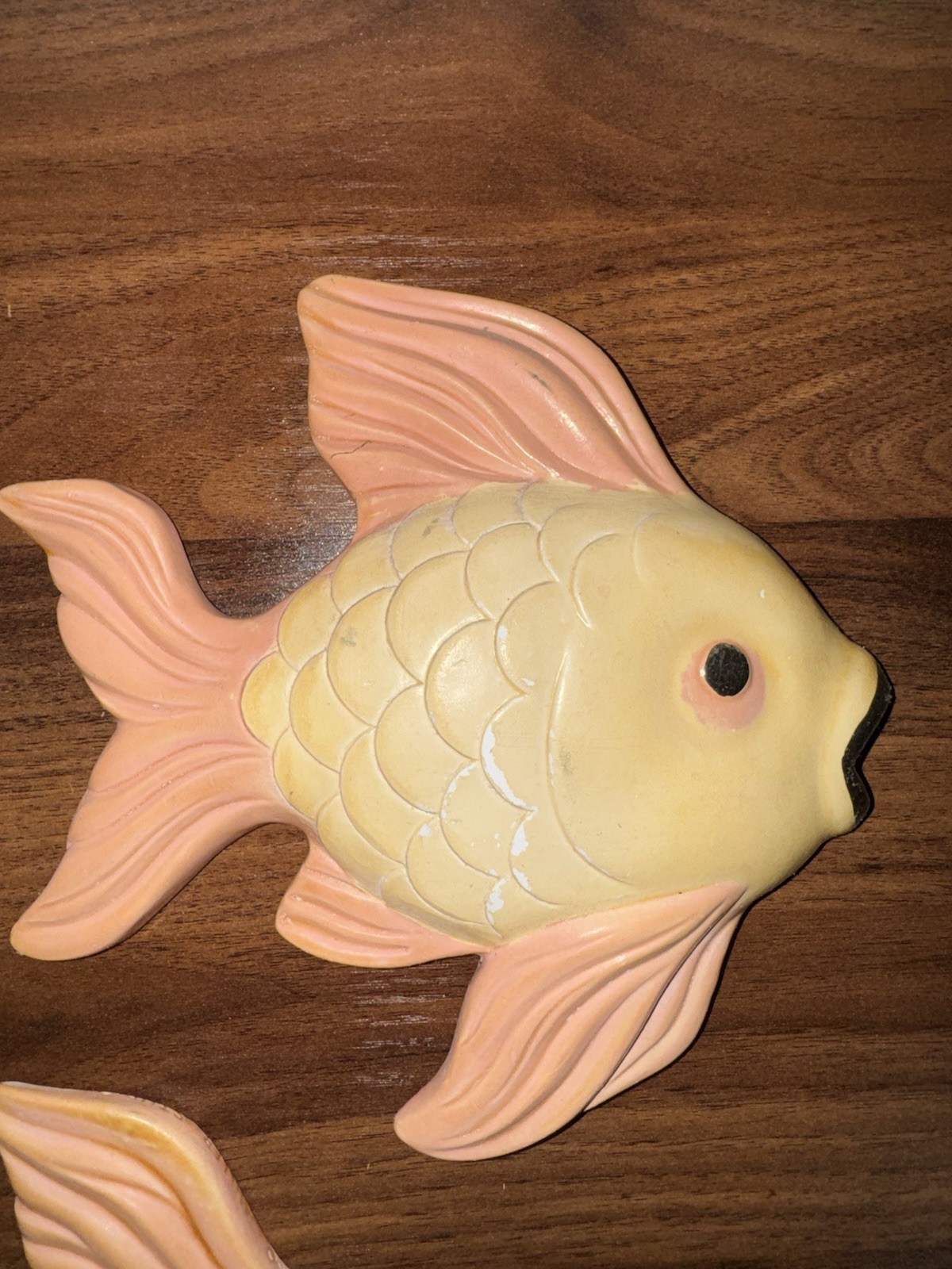 VTG 1960 MCM Miller Studio Chalkware Fishes w/Bubbles Wall Plaques Pink 7 Pieces