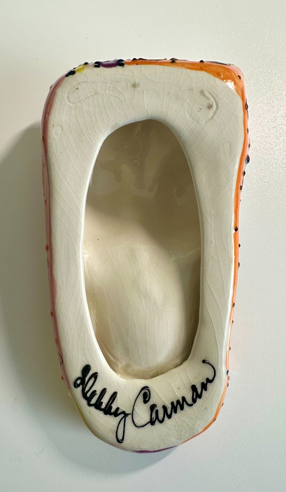 Hand Painted Ceramic DEBBY CARMAN Cat Sculpture Wall Decor Spoon Rest Signed 7″