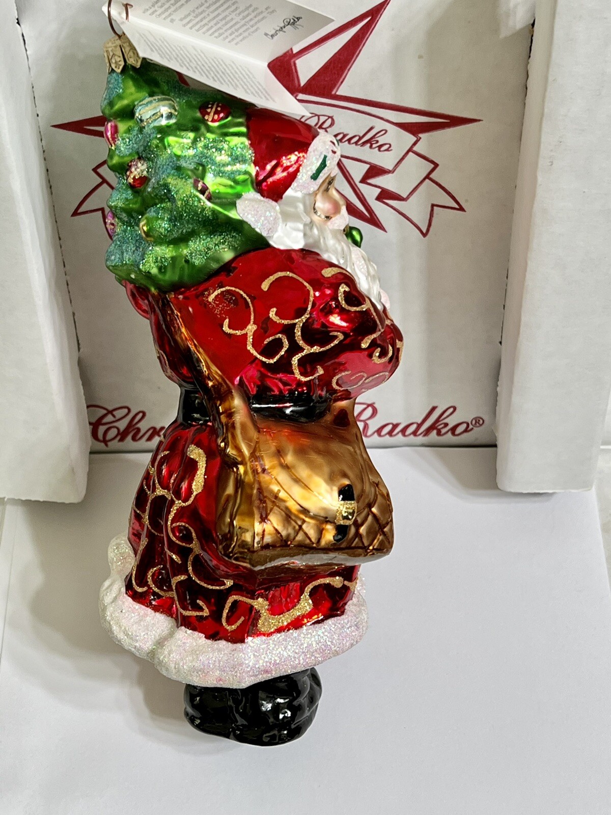 Radko TREE TRIMMIN SANTA Ornament 00-199-0 LARGE 9″ Fir Spruce Tree NWT