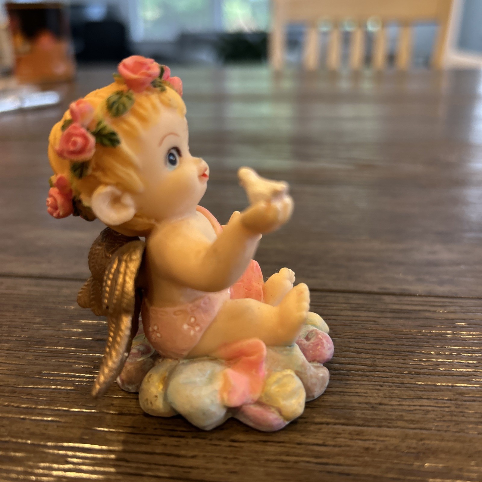 Angels/Cherubs Set Of 3 Figurines Pink Flowers