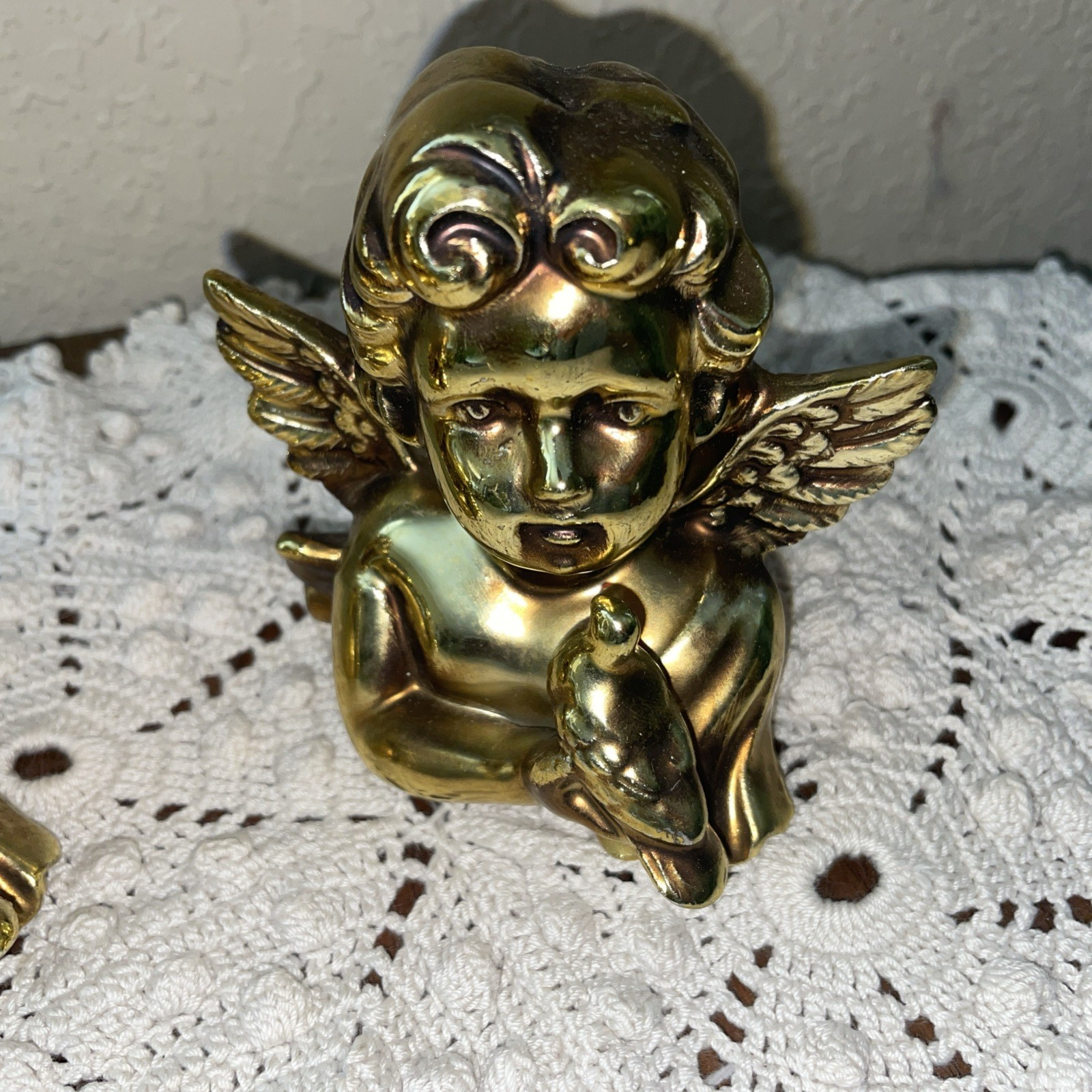 2 Vintage Ceramic Gold Cherub Angels Shelf Sitters Bright Beautiful NUMB #E-2550