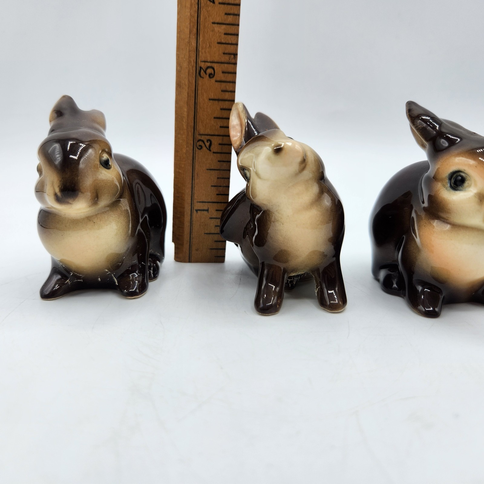 Vintage Goebel Bunny Figurines West Germany Bunnies Rabbits Brown Set of 3