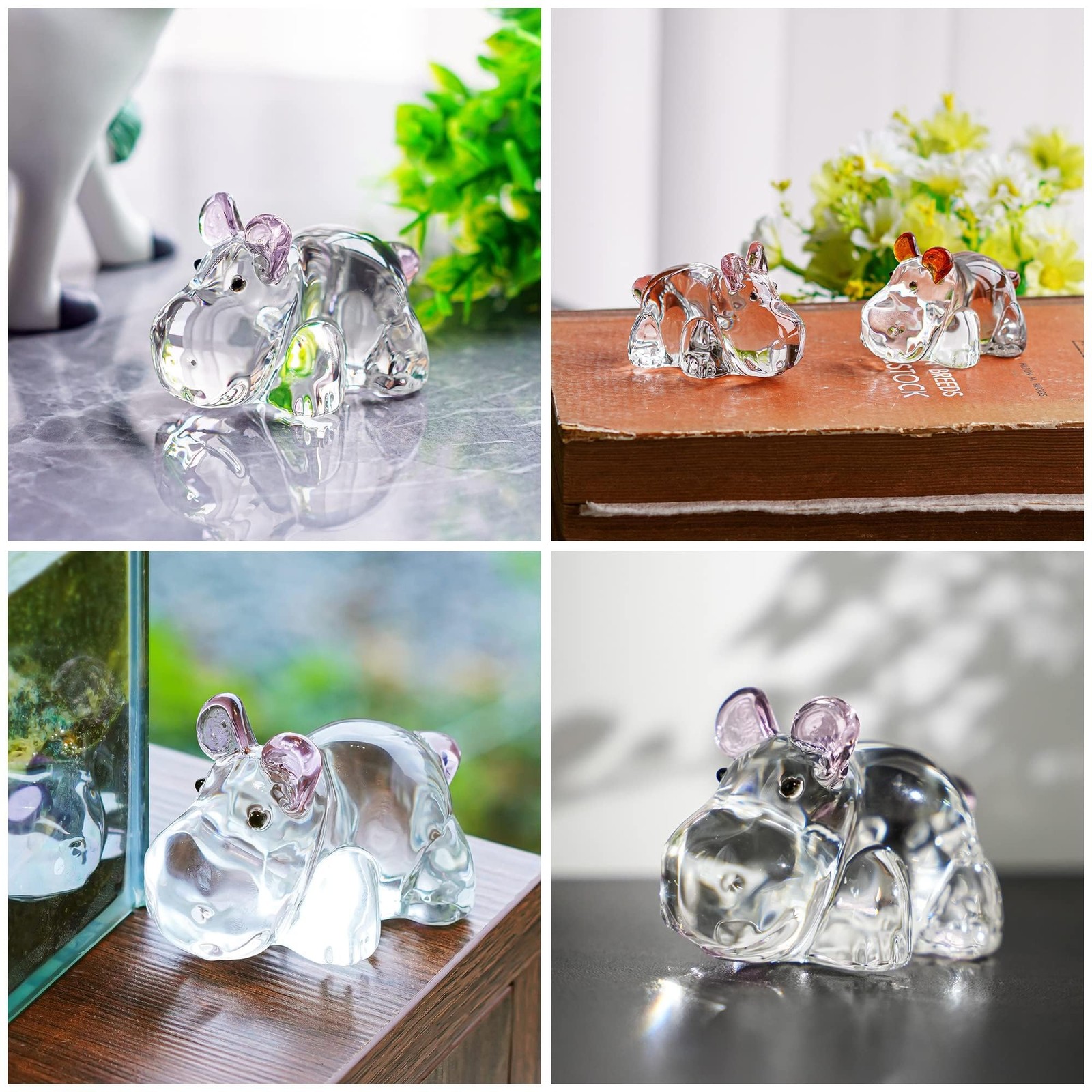 2.8inch Crystal Hippo Figurines Collectibles Gift for Women Art Glass Hippopo…
