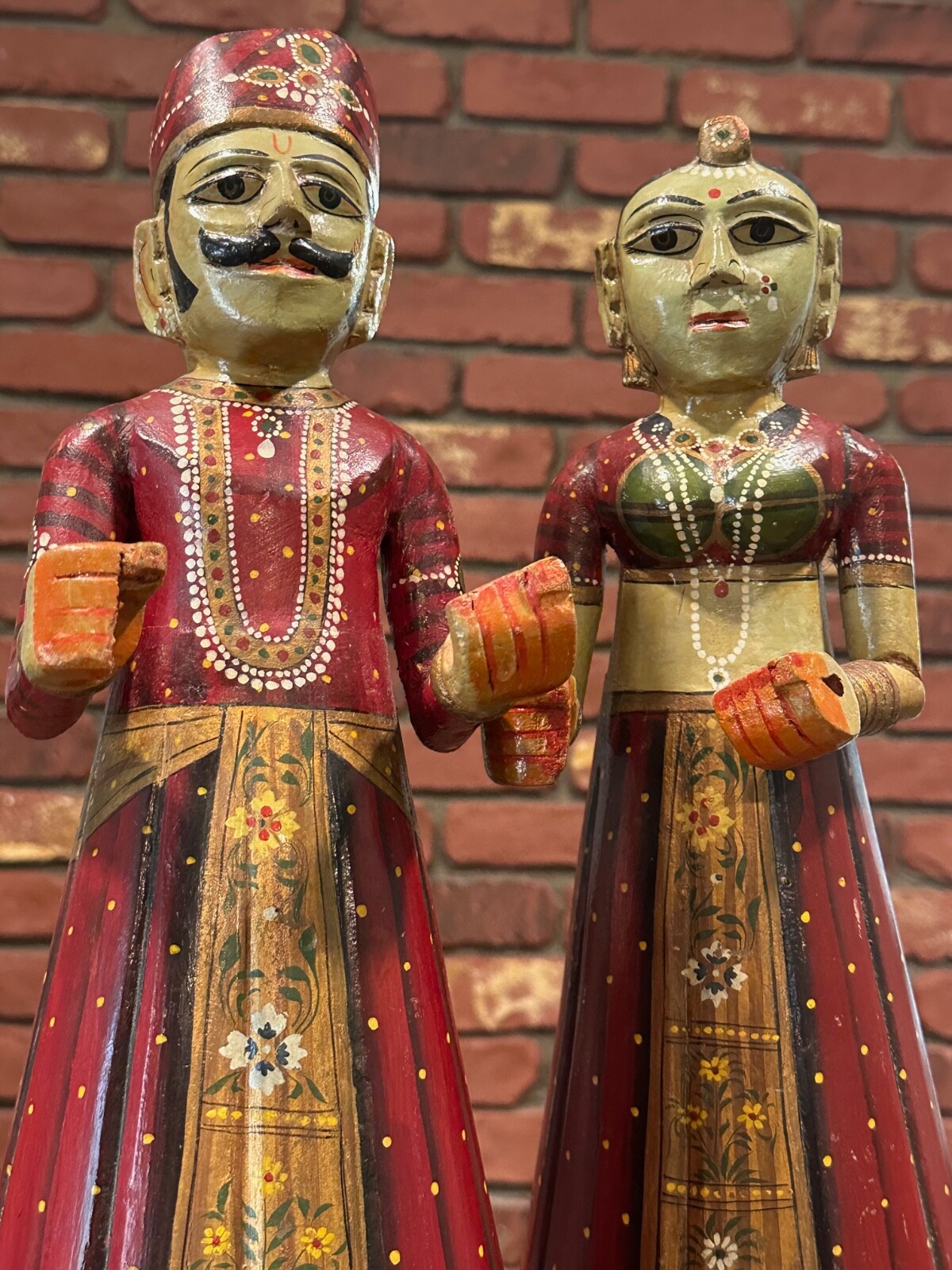 20″ Pair Vintage Gangaur Dolls Rajasthan Festival Wooden Wood Decor India