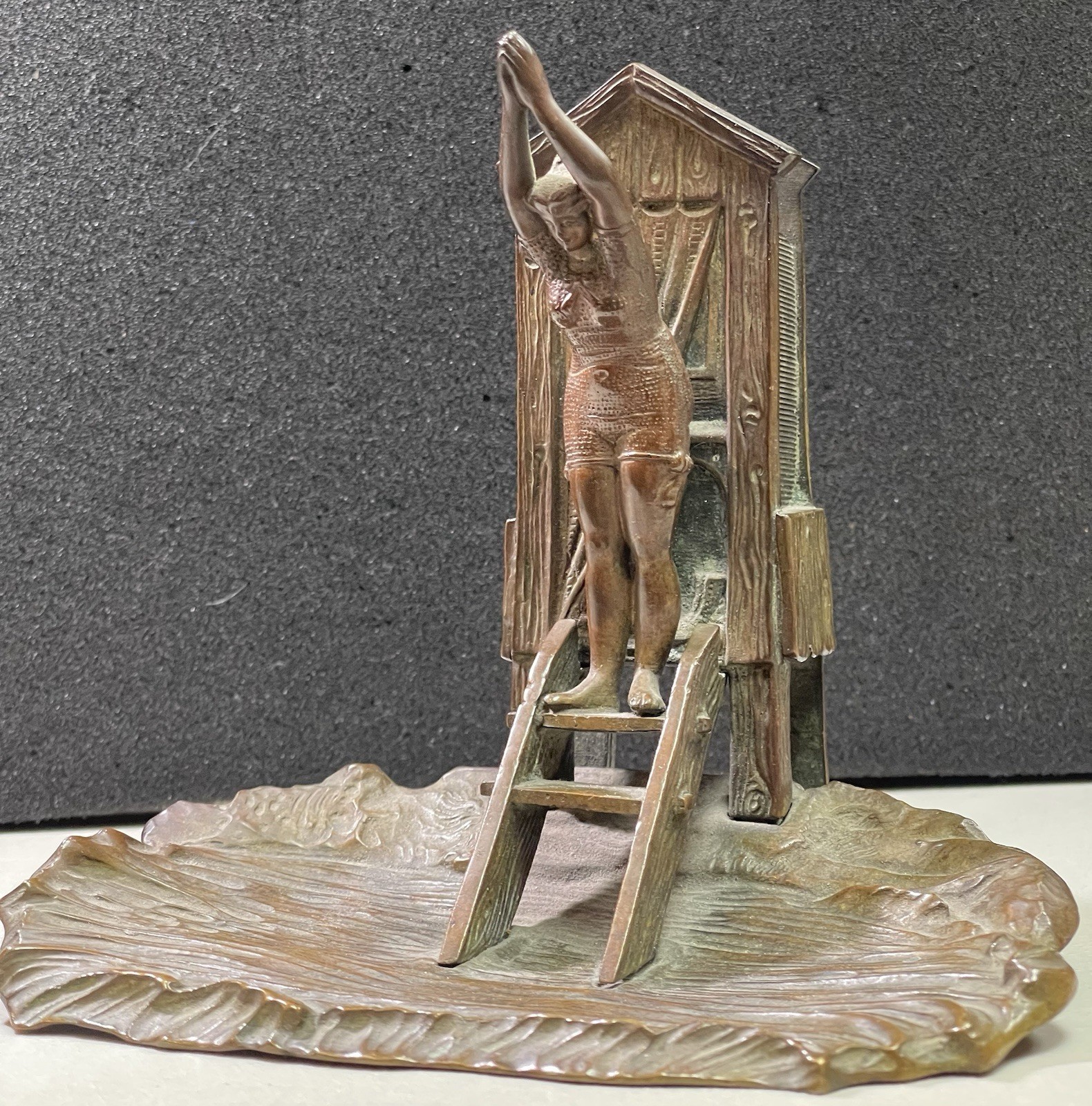 1900 Erotic Bronze Figurine – Beach Bathing Beauty Match Holder TJ1467
