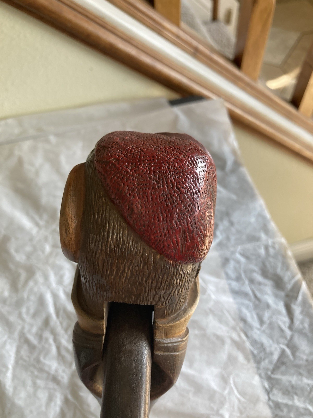 Vintage BLACK FOREST Swiss Carved Wood Ape With Collar & Glass Eyes NUTCRACKER