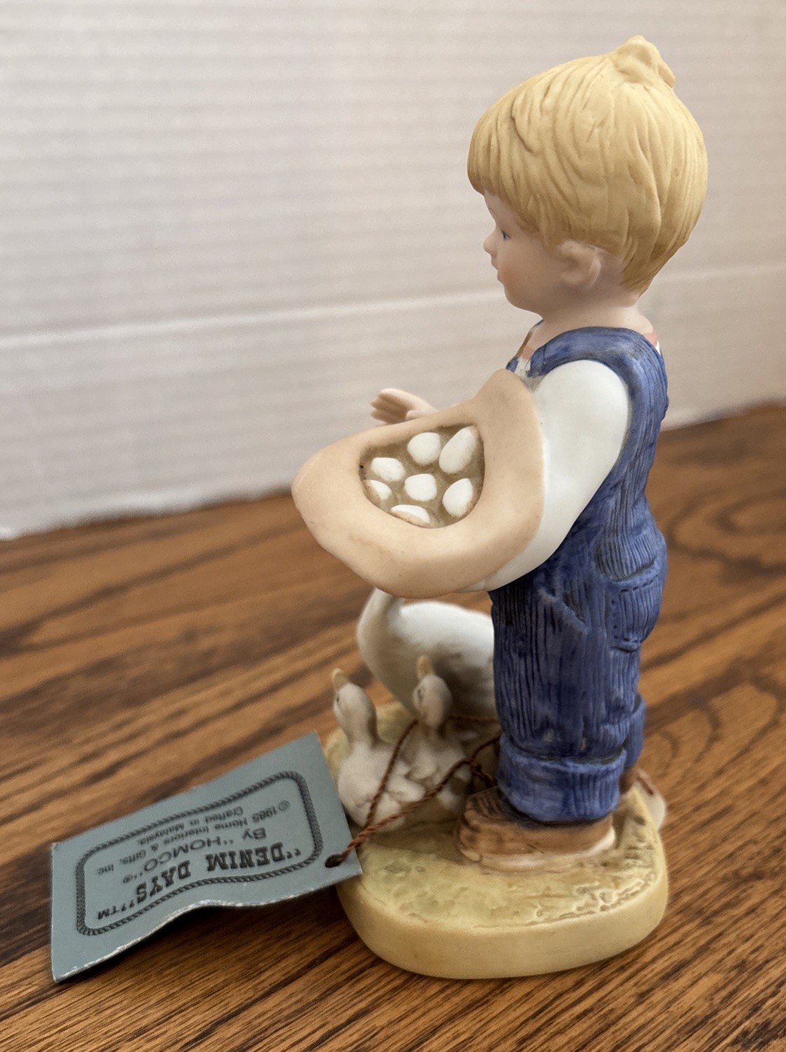Denim Days Boy Danny Gathering Eggs Ducks Chickens #1509 Vintage 1985 Homeco