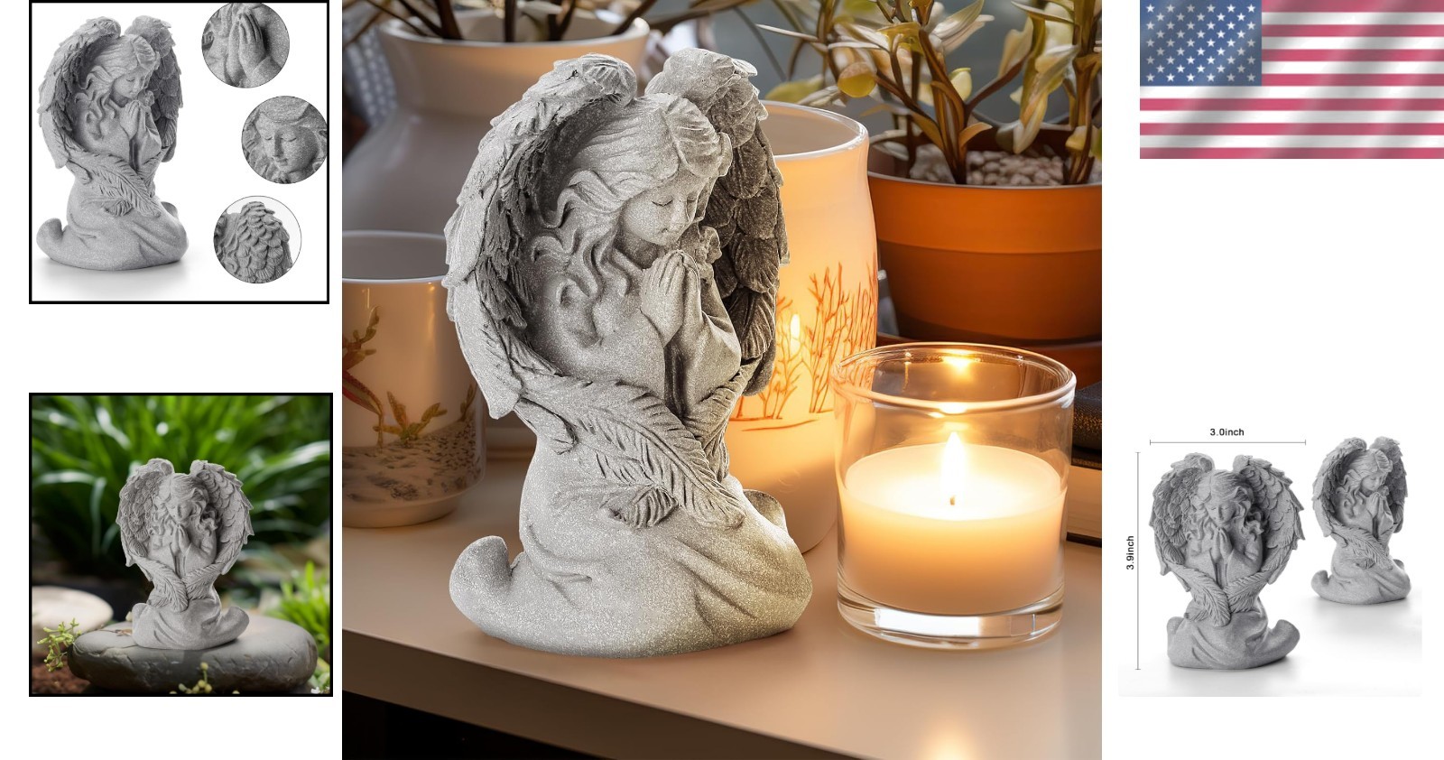 Elegant Praying Angel Figurine – Hand-Painted Gray Statue for Home & Garden