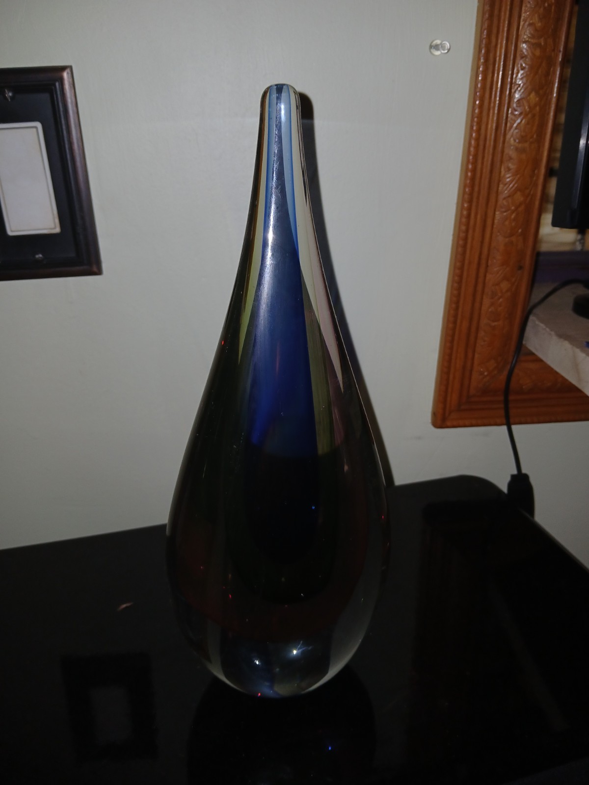 Vintage “MURANO” Italian Art-Glass/Hand Blown Sommerso Style Teardrop Sculpture