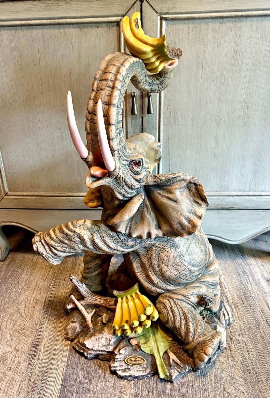 De Capoli Collection Large 26″ Tall Elephant With Bananas Statue