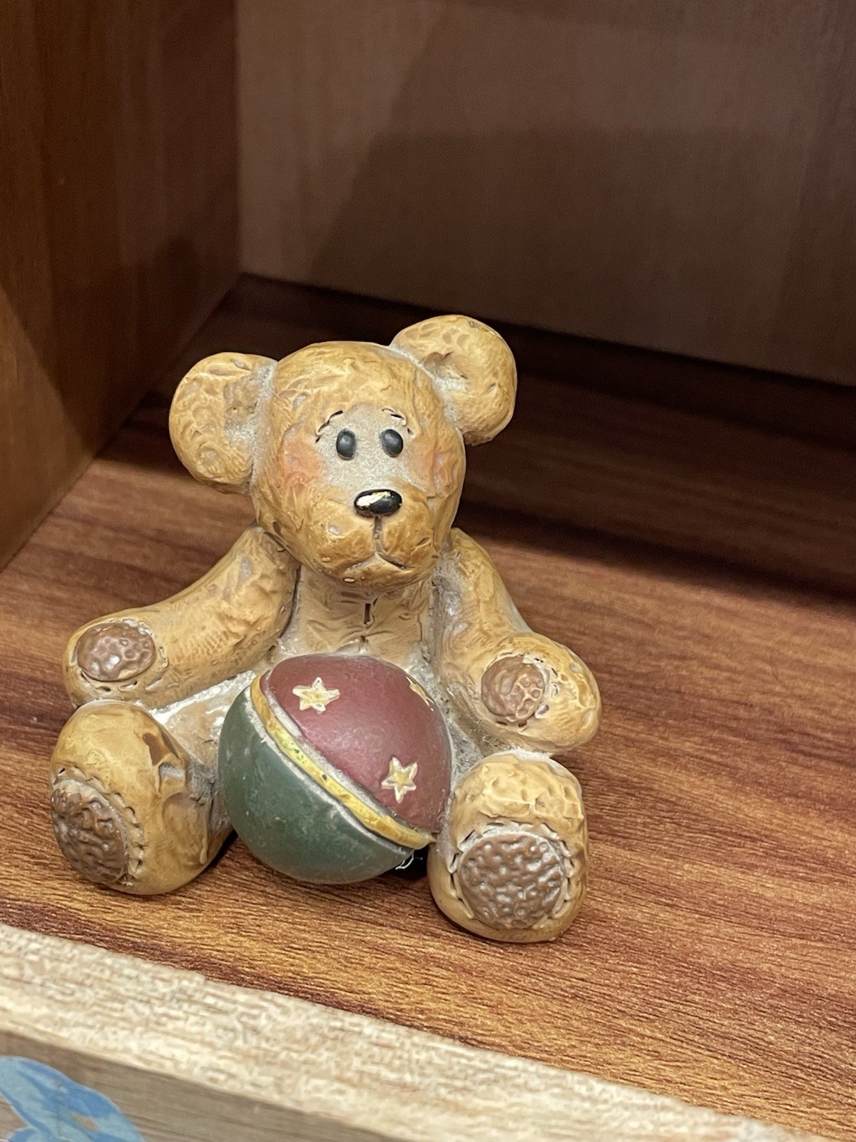 Vintage Blossom Bucket Suzi Skoglund Bear With Ball Figure Figurine Shelf Sitter