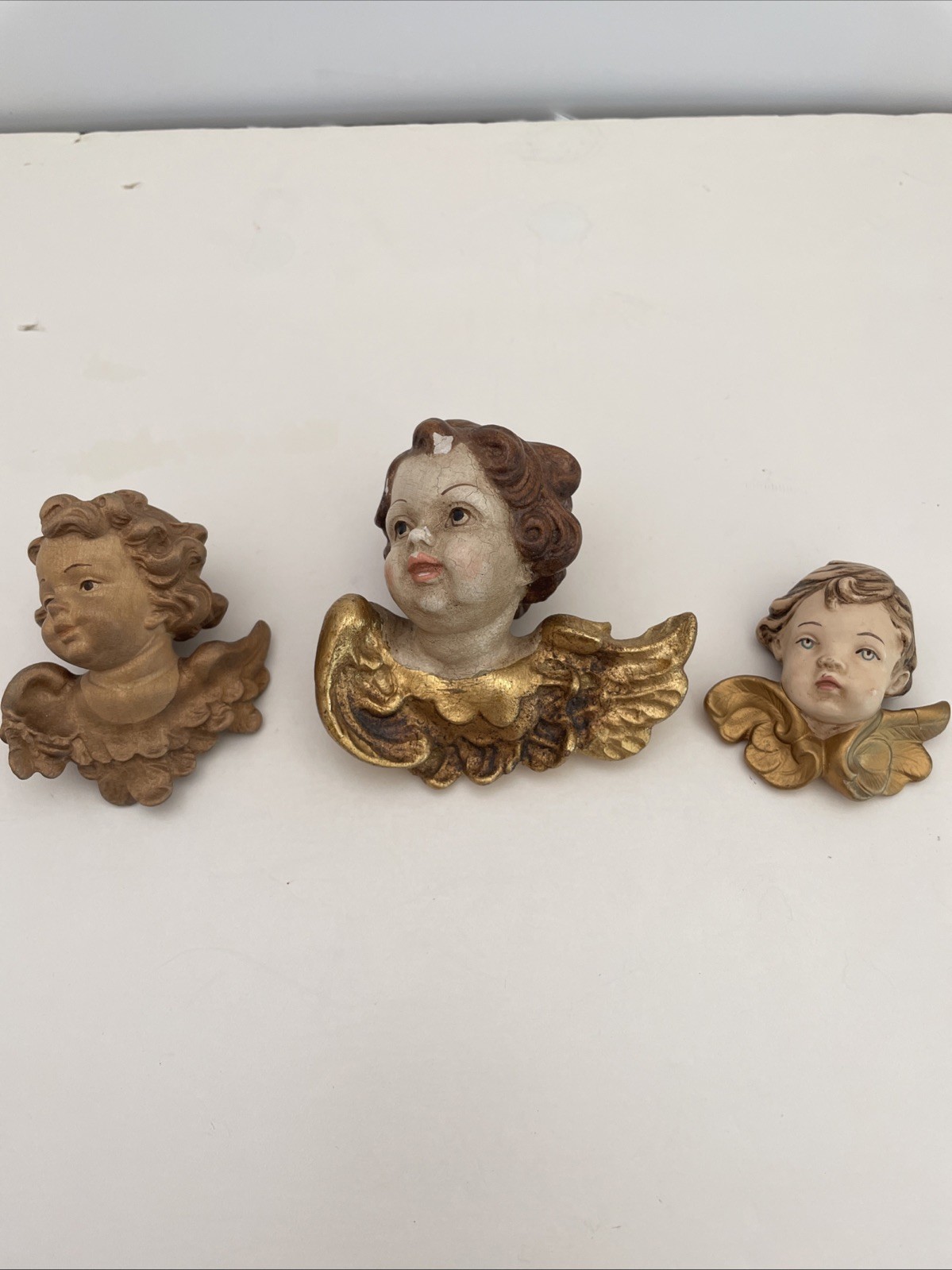 Vintage Set Of 3 Cherub Angel Wall Hangings Made In Italy Chalkware, Clay, Resin