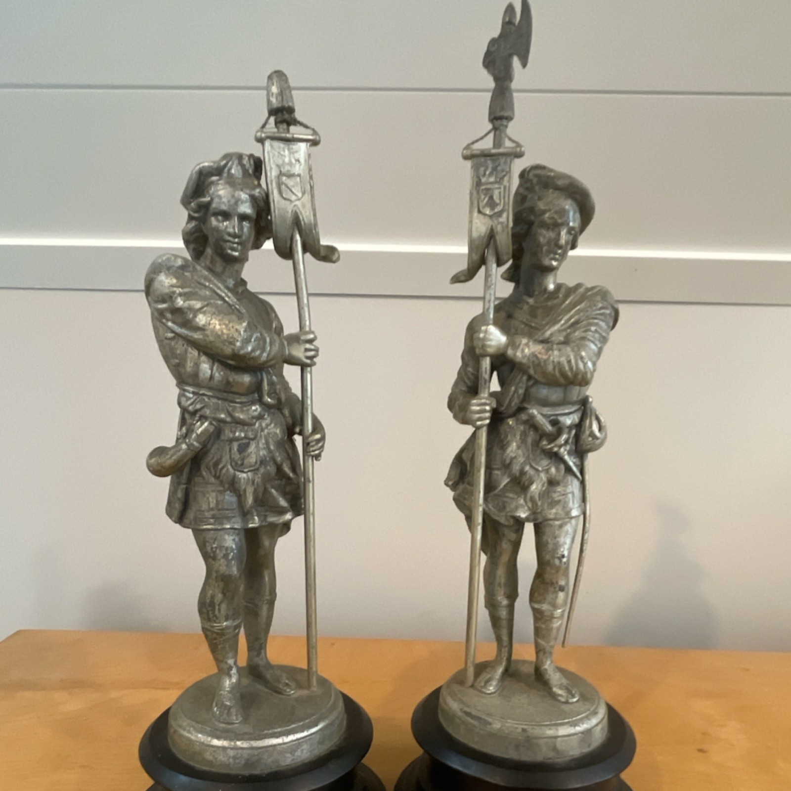 Pair of 19th Century Renaissance Revival White Metal (Spelter) Standard Bearers