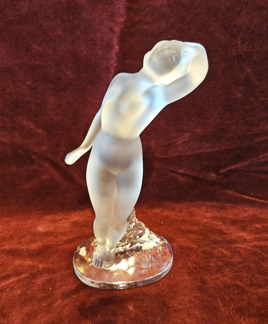 Lalique France Art Glass Nude Dancer With Raised Arms Figurine Signed 9.5″ Tall