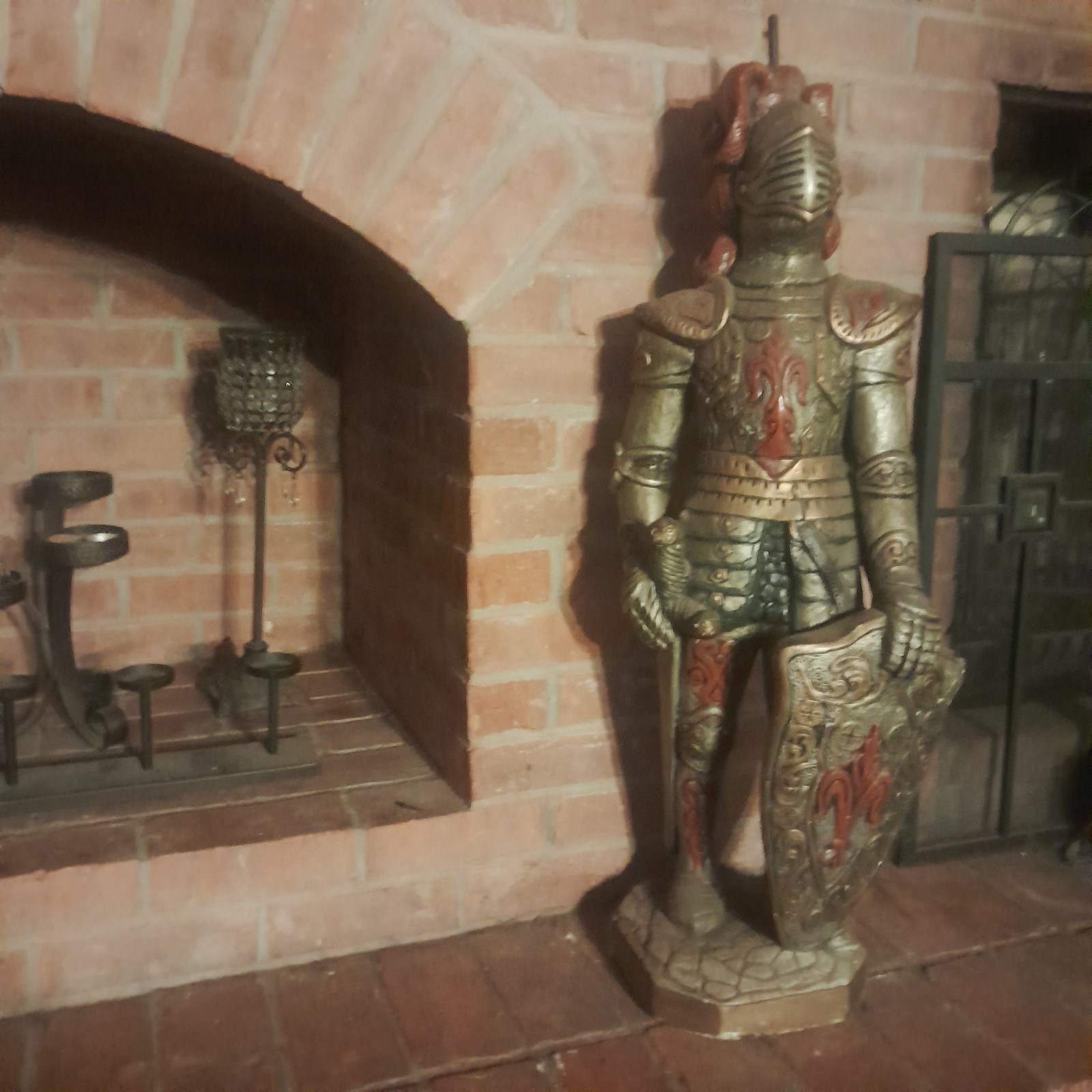 Lamp Base Knight Statue Gold Red Historical Figure Decor