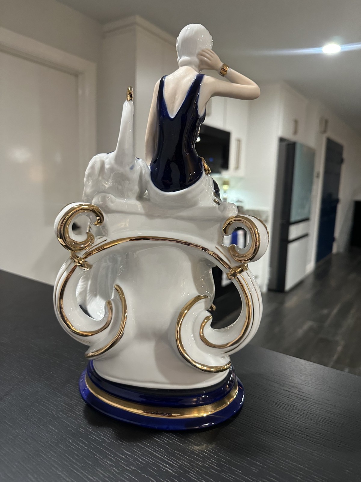 Rare Vintage Sorelle Flapper Lady with Peacock Porcelain Sculpture