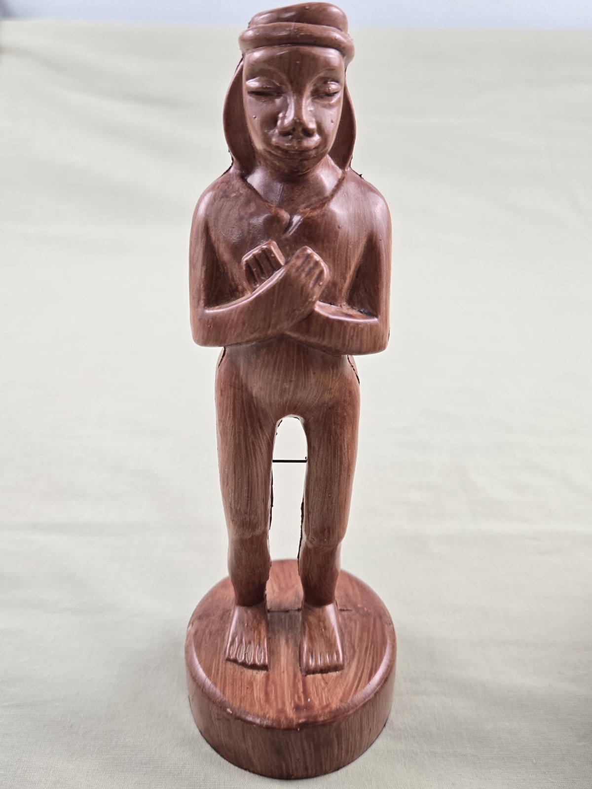 Vintage Wooden Carved Figure of a Standing Man on a Base, 8” , Hong Kong