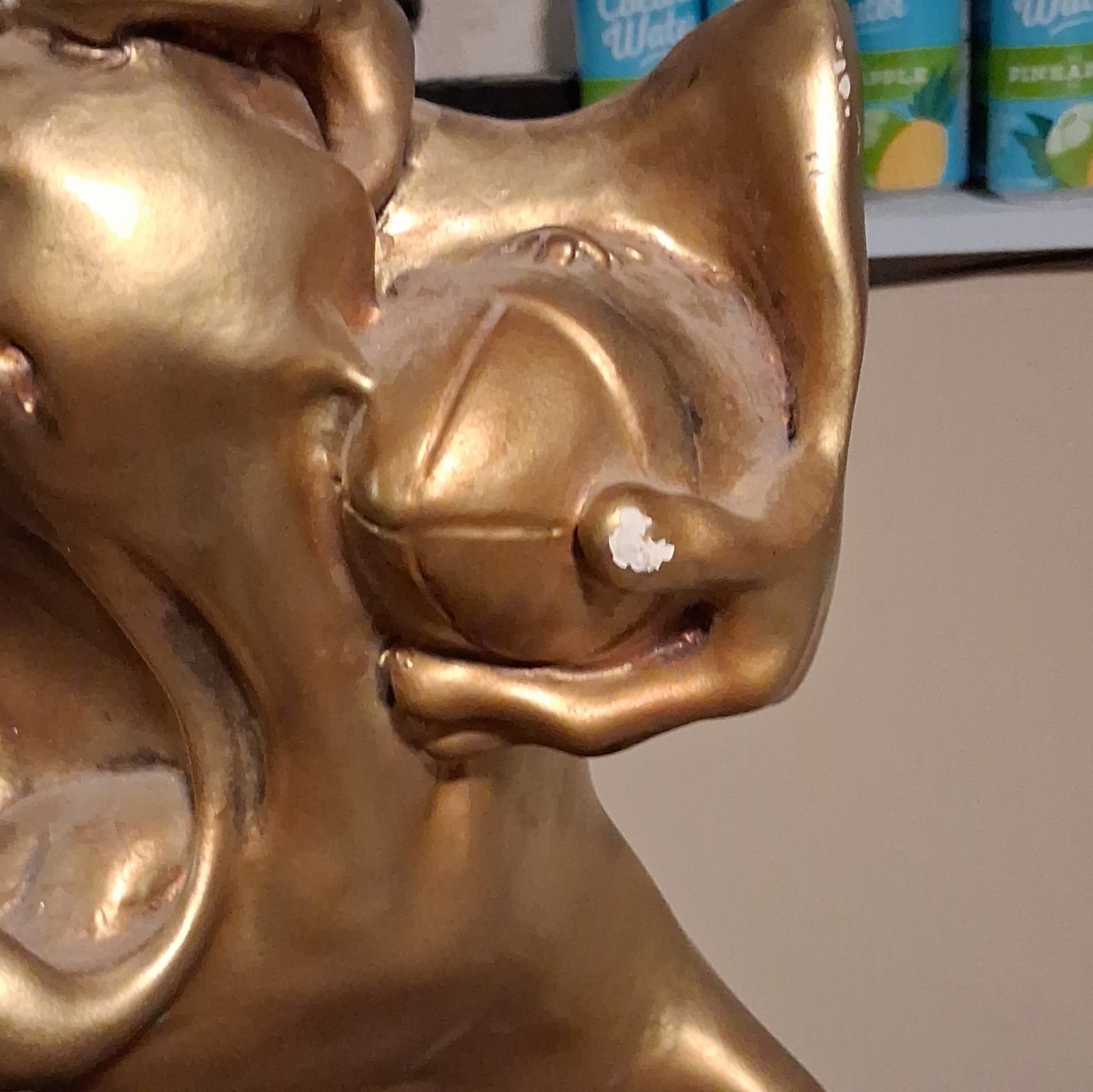 Taz Gold Tone Metal Figurine Mounted on Brown Base Metallic Finish