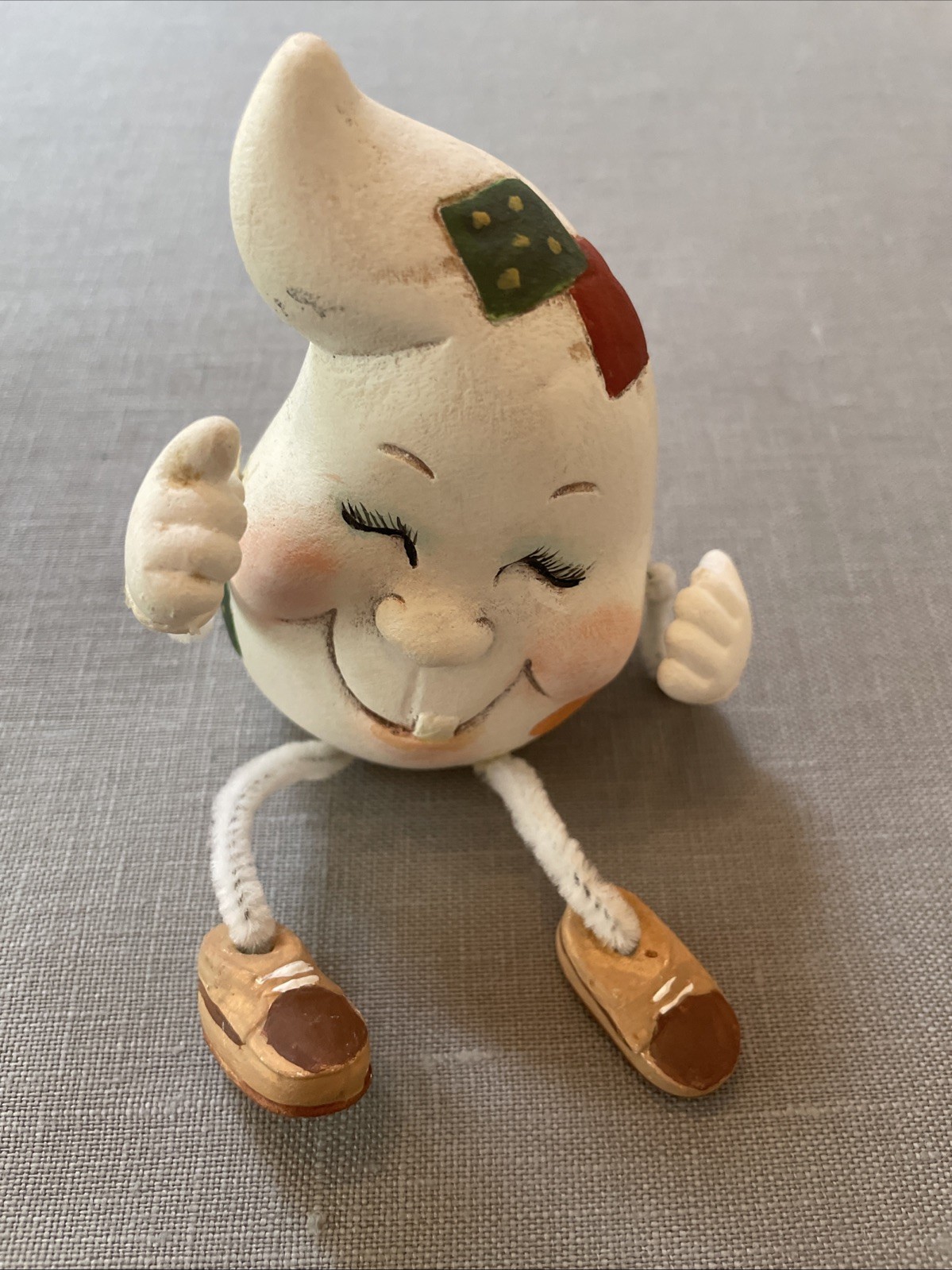 2 Vintage Anthropomorphic Smiling Tear Drop Ghost Face Shelf Sitter