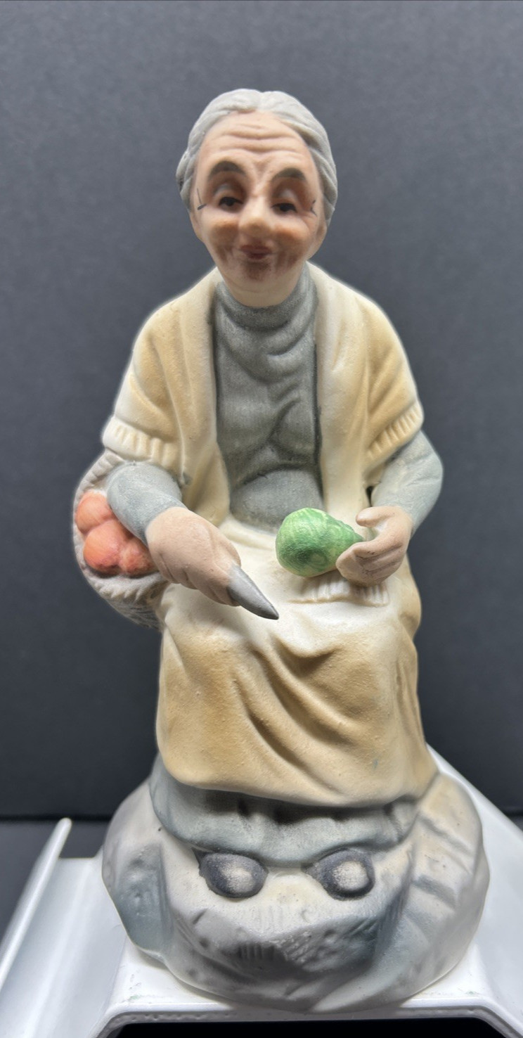 Vintage Flambro Elderly Woman Porcelain Figurine – Hand‑Painted Farmhouse Style