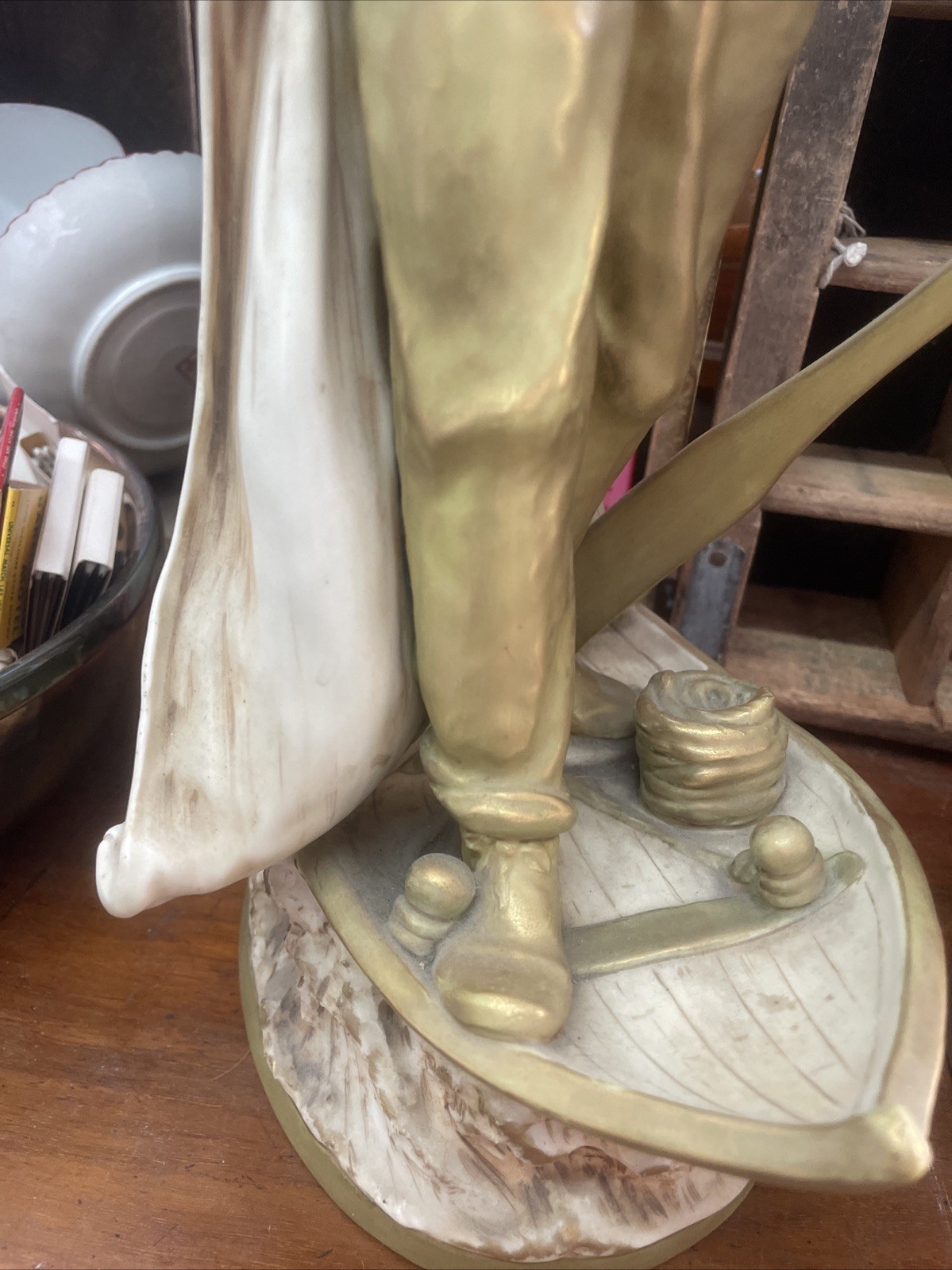 Antique Large Royal Dux Art Nouveau 17” Pair Statues Fisherman Sailor & Maiden