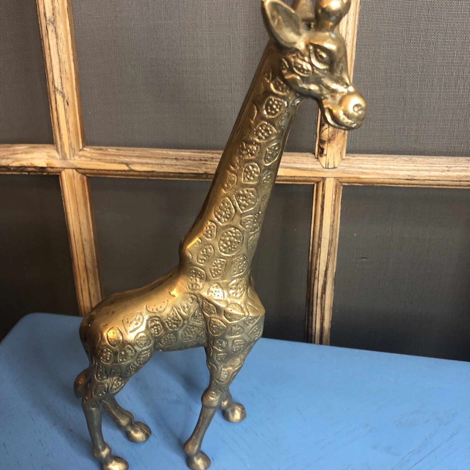 Brass Giraffe Statue Figurine 12.25 Inches Tall