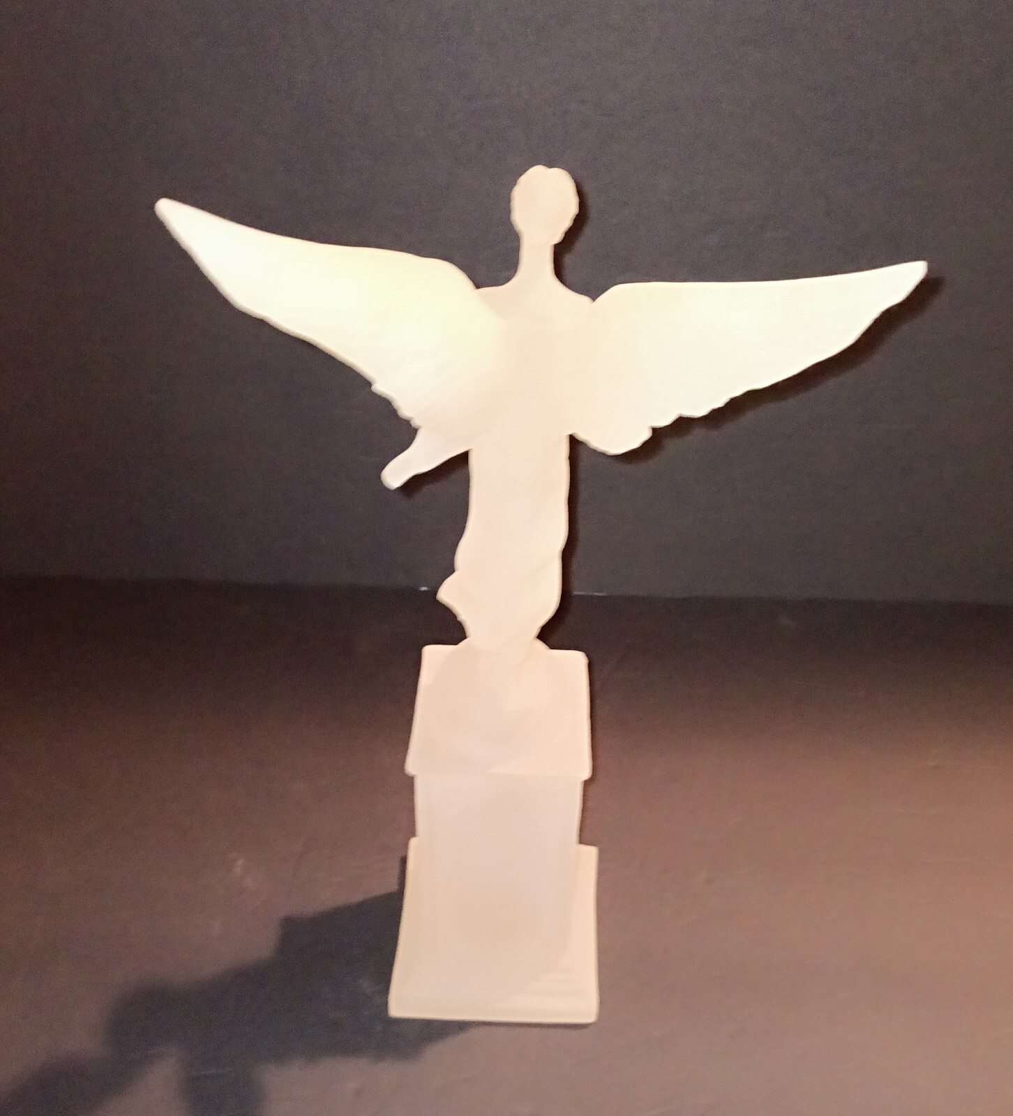 Frosted Lucite Angel On A Pedestal Figure 13.4″ Tall Never Displayed