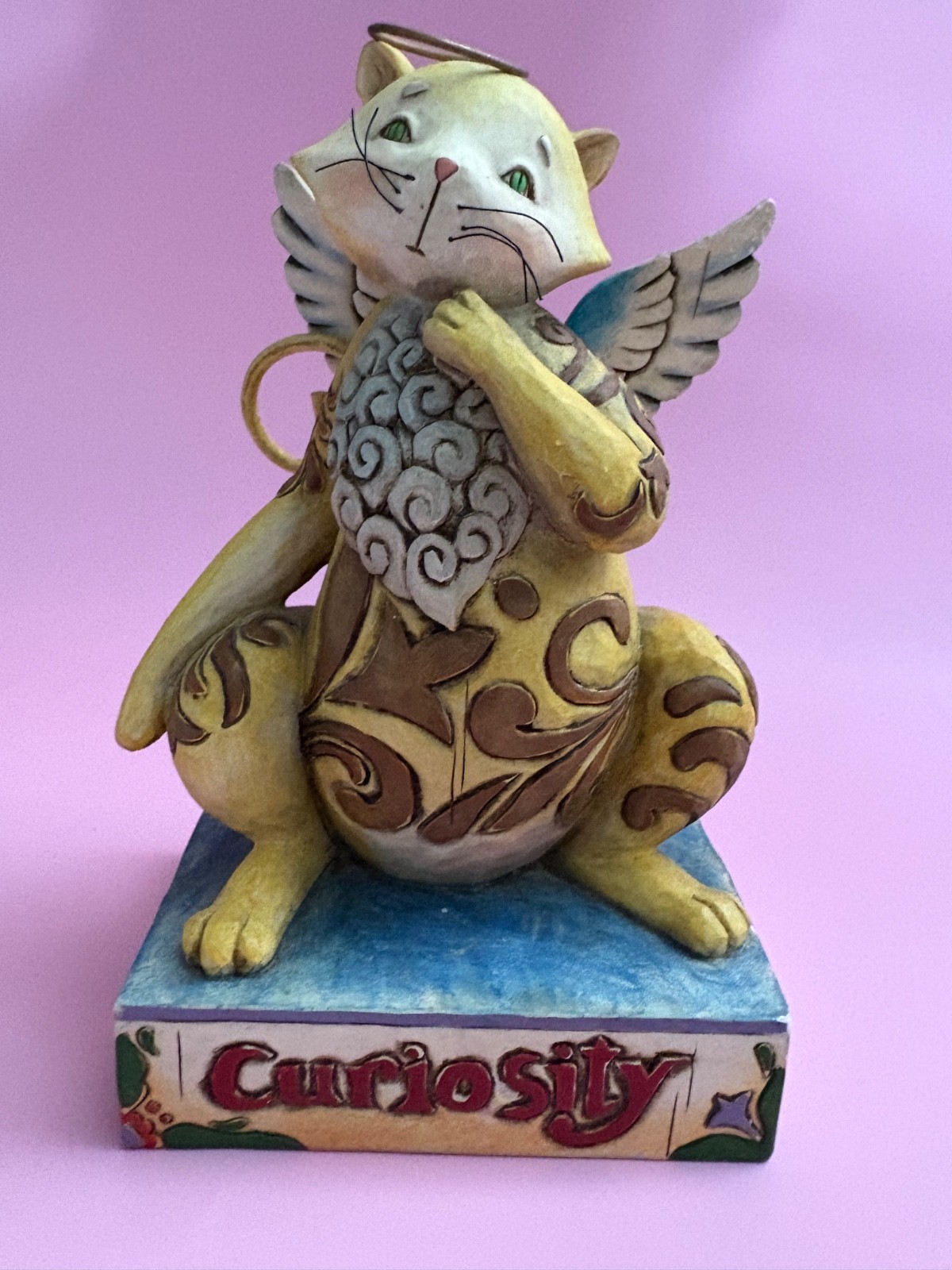 JIM SHORE HEARTWOOD CREEK “CURIOSITY ” ANGEL CAT FIGURE 6″ X 4″ 1.3 lb