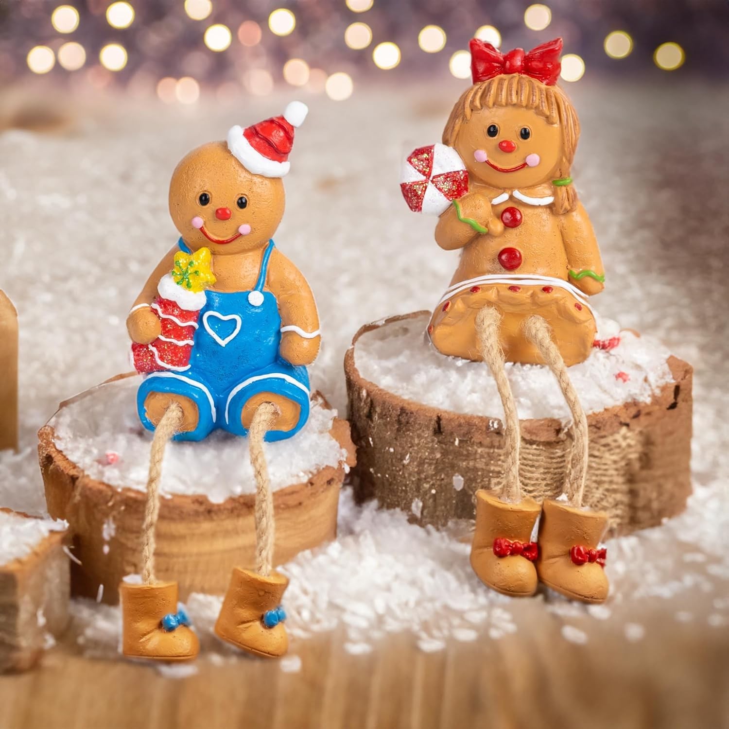 Dazzle Bright 2 Resin Gingerbread Men Figurines Xmas Table & Shelf Decor