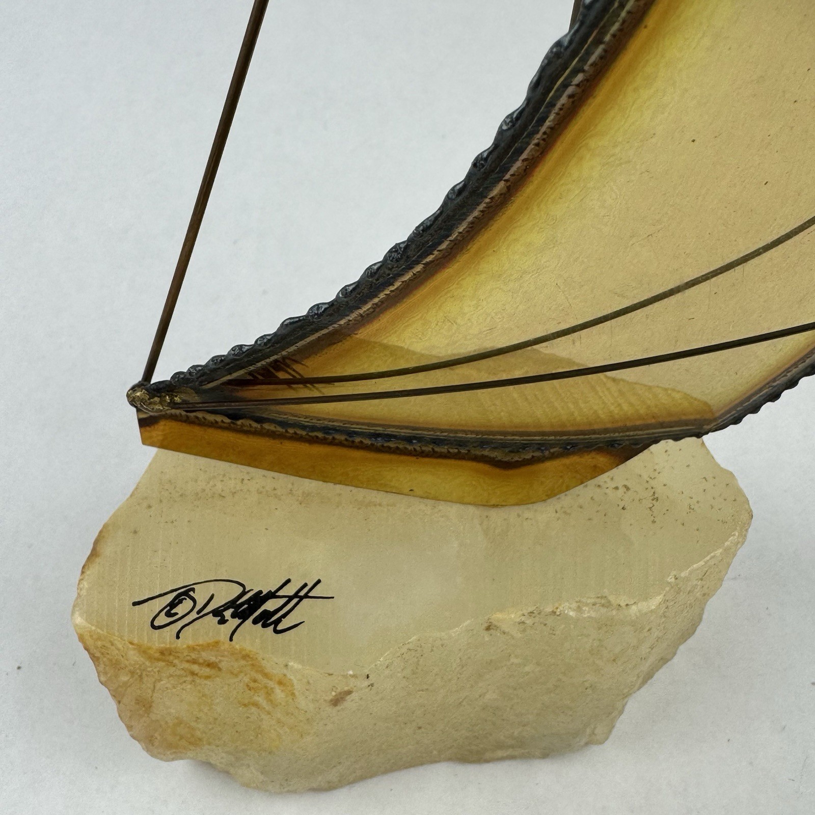 Copper Sailboat Sculpture Stone Base Metal Vintage 9.75″ Signed John DeMott MCM