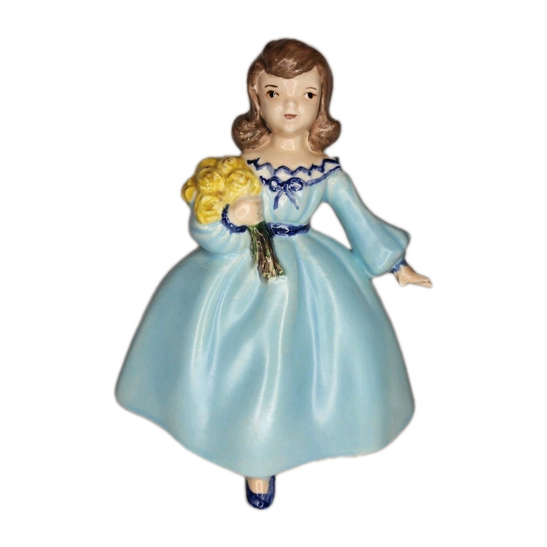 Vintage Holland Mold Ceramic Girl Figurine Hand Painted Flower Bouquet