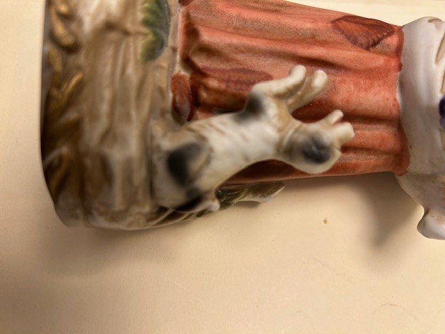 Homco #1417 Old Woman Grapes Figurine Puppy Dog Fruit Basket Vintage Porcelain
