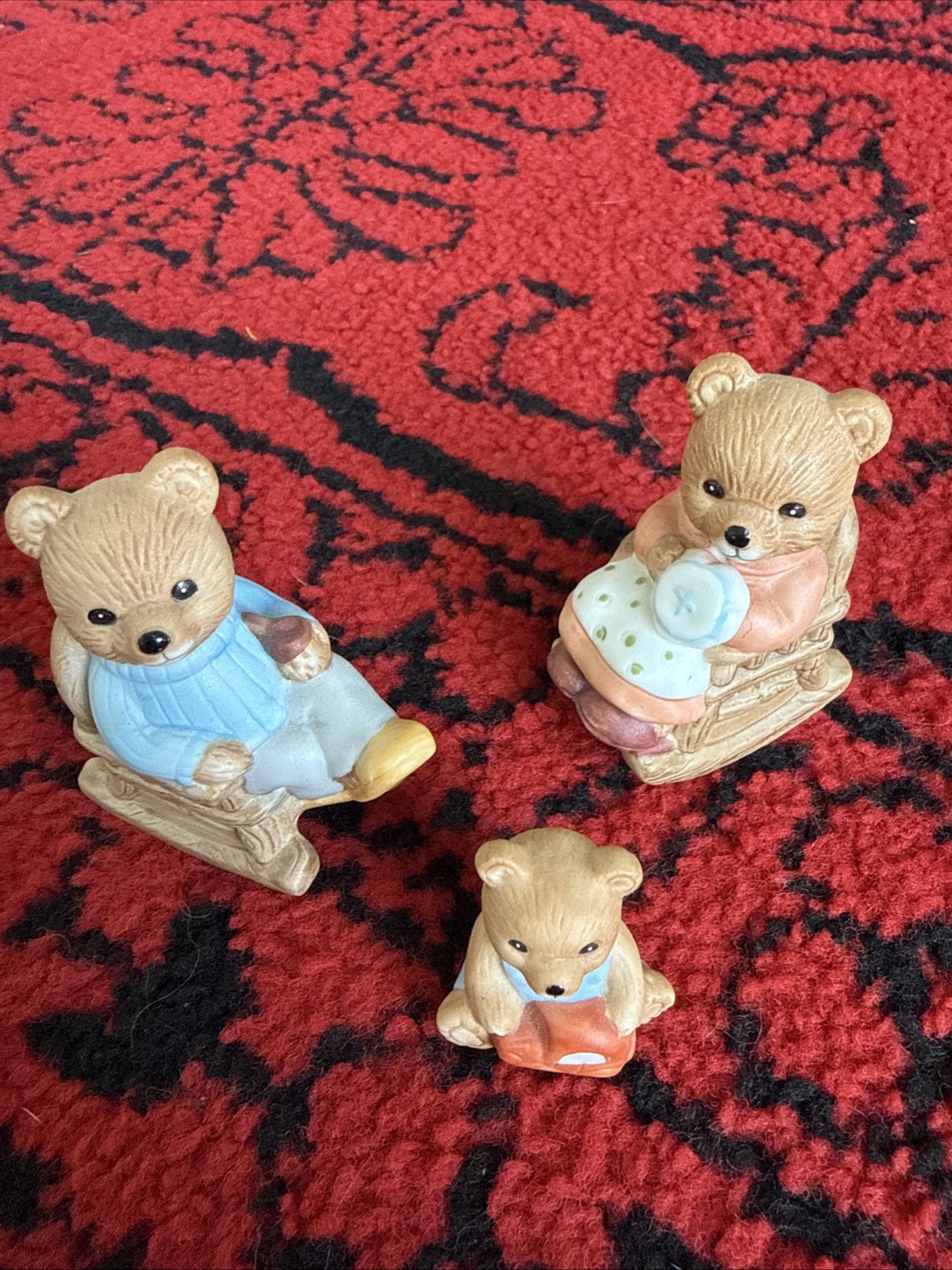 Vintage Set of 3 Porcelain Bear Figurines Homco Rocking Chair Family #1470