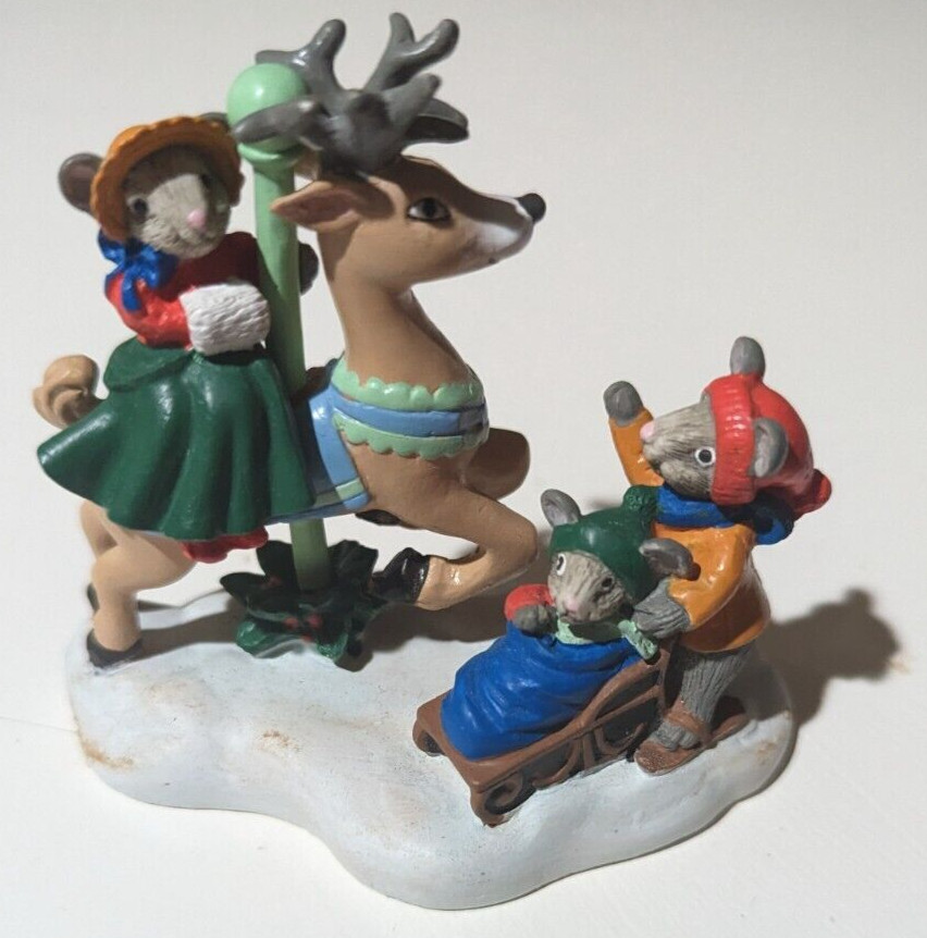 Mice Family Sledding Figurine by Kathy Jeffers Avon 1993 Christmas Holiday