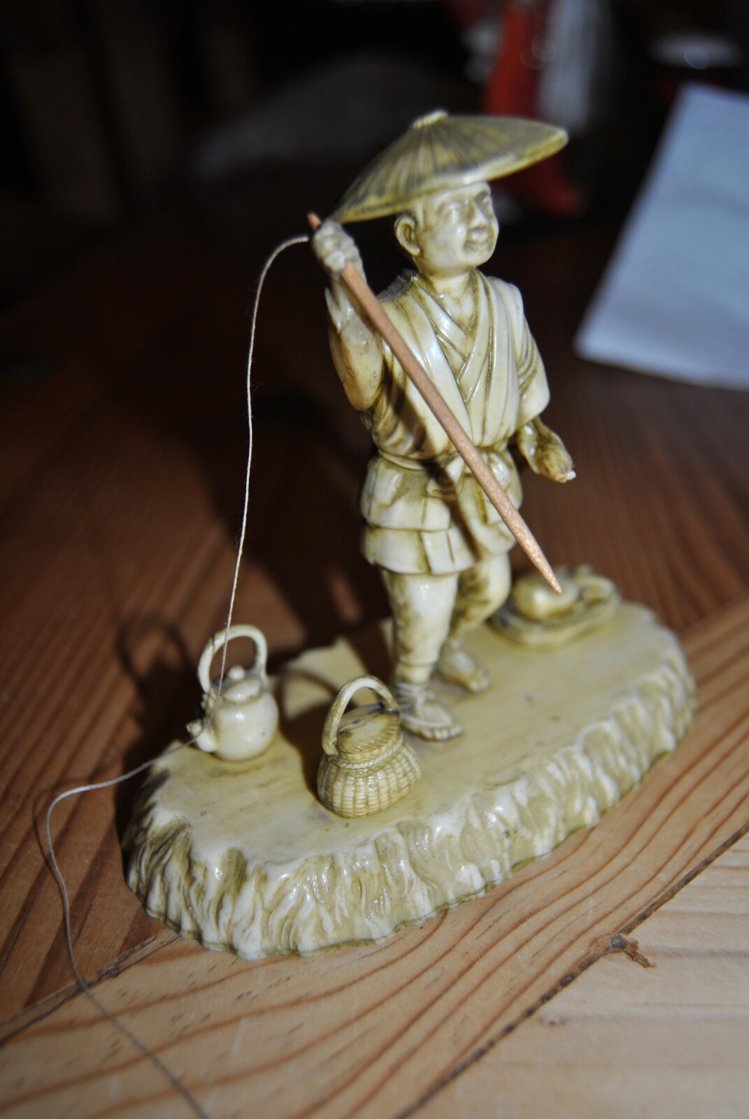Vintage Japanese Celluloid Miniature Character Figure Harpoon Fisherman & Catch