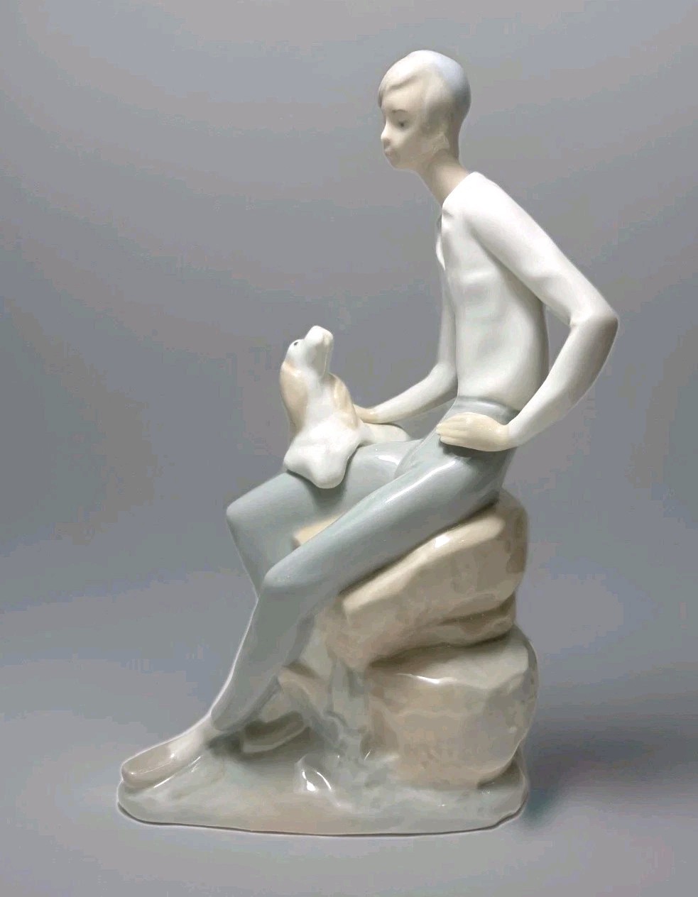 NAO by Lladro Tall Man with Spaniel Dog Puppy Figurine 10” Tall No BOX