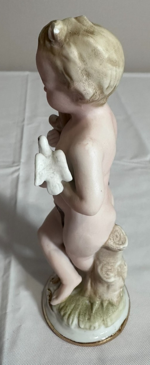 Vintage Victorian Style Cherub Figurine Bisque Angel Sculpture Peace Dove