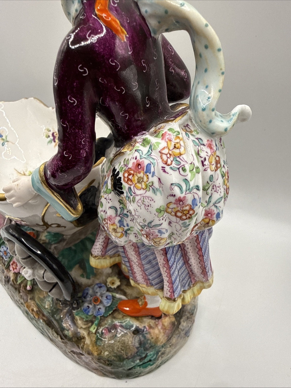Antique 1880-90 Hand Painted Sitzendorf Porcelain Figure Flowers Wheel Barrow