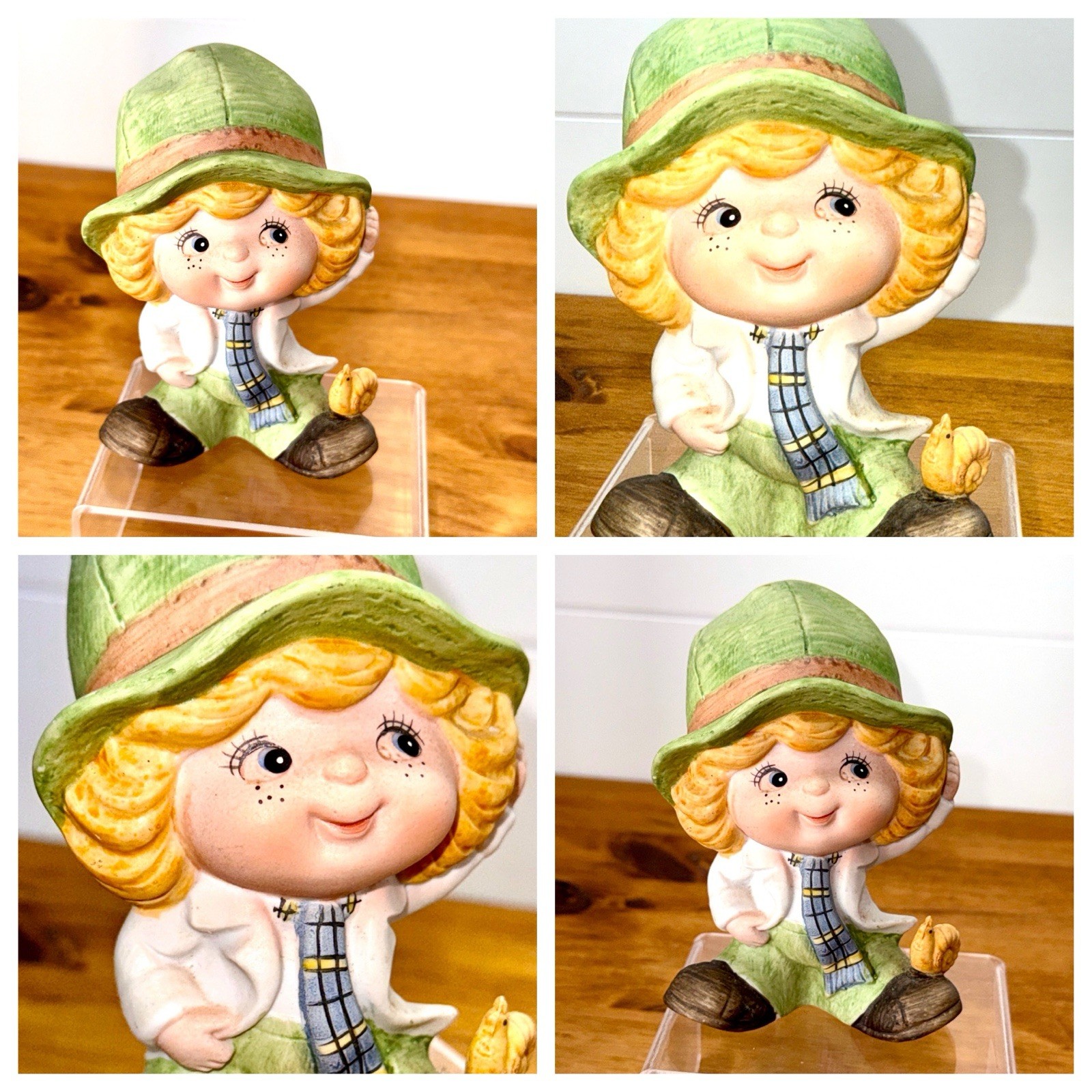 Vintage 1970s ARDCO Ceramic Boy Figurine Green Hat Taiwan