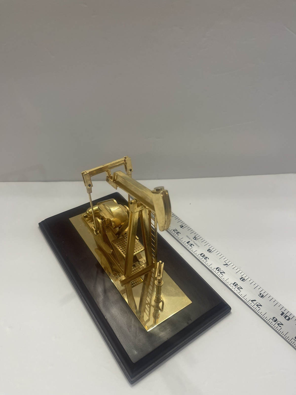 VTG Brass Oil Pump Jack Desk Model Nodding Donkey Wood Base