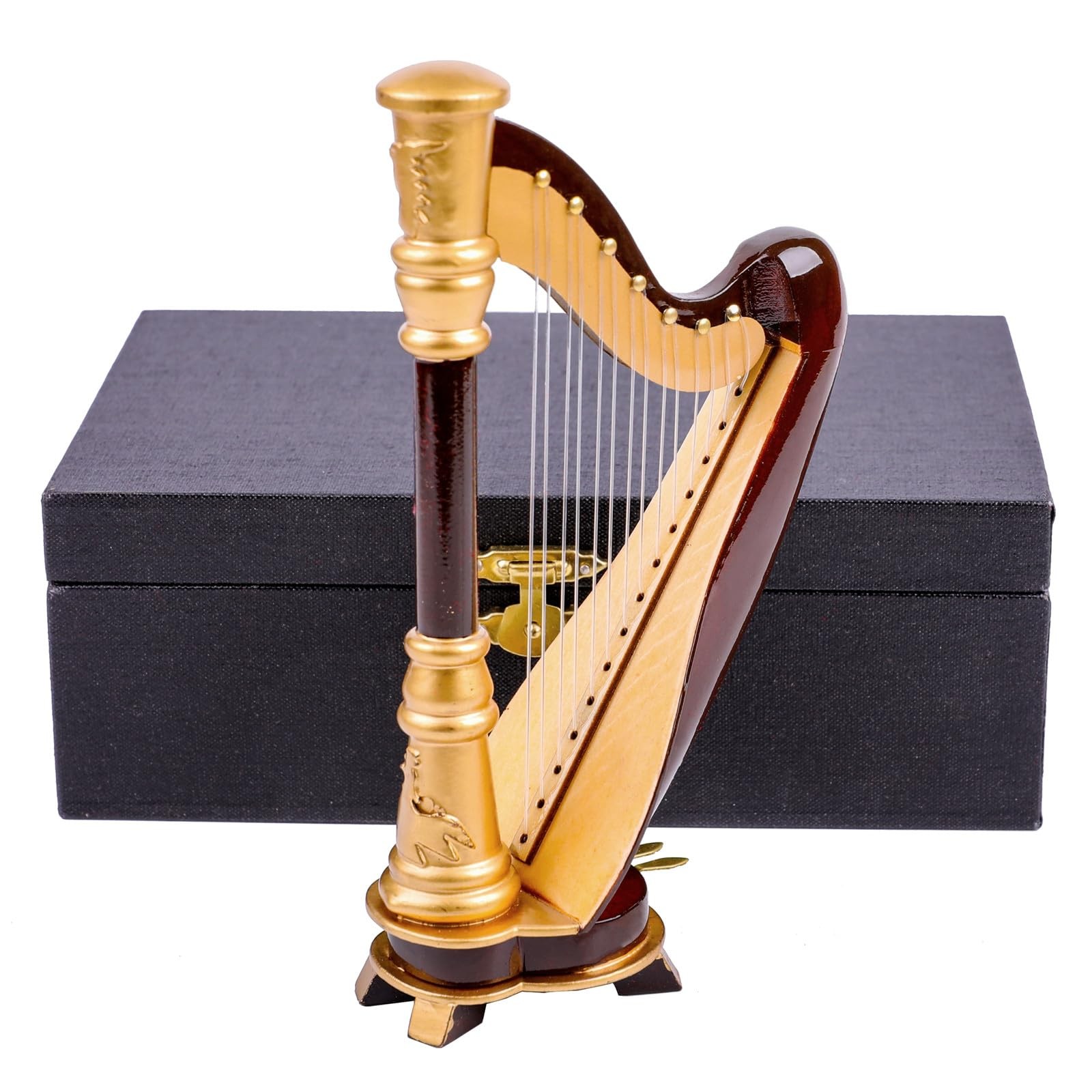 Wooden Miniature Harp with Case Mini Musical Instrument Harp Replica Collecti…