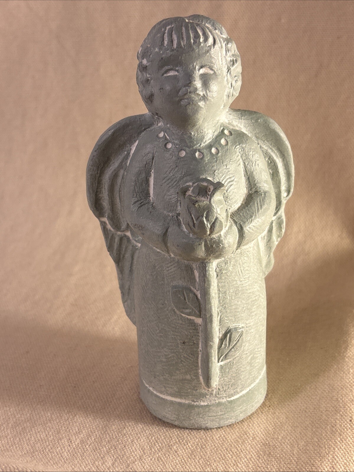 Isabel Bloom Angel with Rose Cement Statue Signed 2011 5 1/2 inches Tall