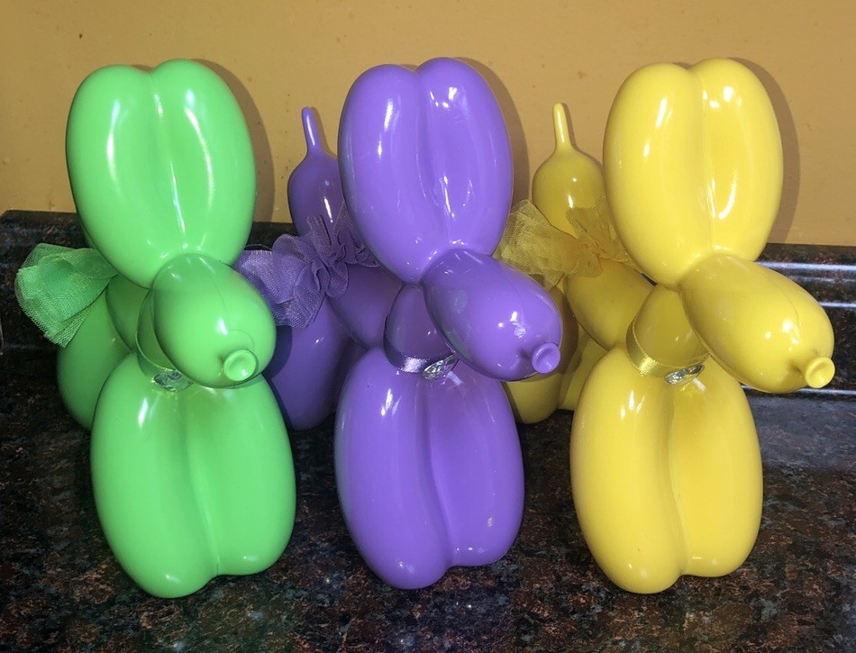 Balloon Dogs Yellow, Green, Purple Plastic Decorative Figures 9.5″ New