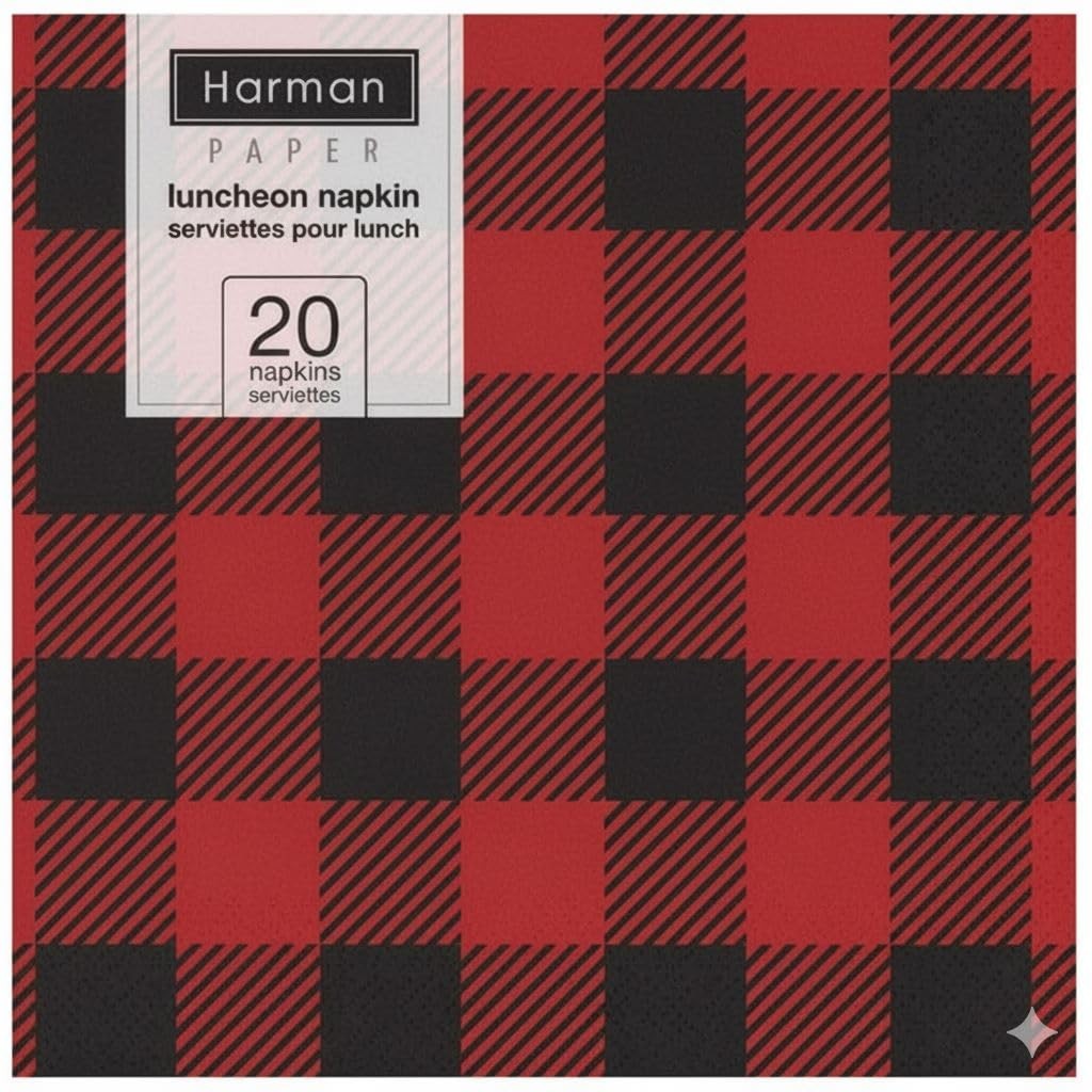 Harman Buffalo Check Paper Napkins, Red & Black Plaid Luncheon, 6.5″, 20 Pack