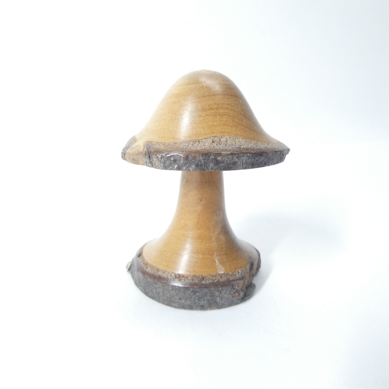 Handmade Mushroom Turned Wood Toadstool Figurine Vintage 1970s Hippie