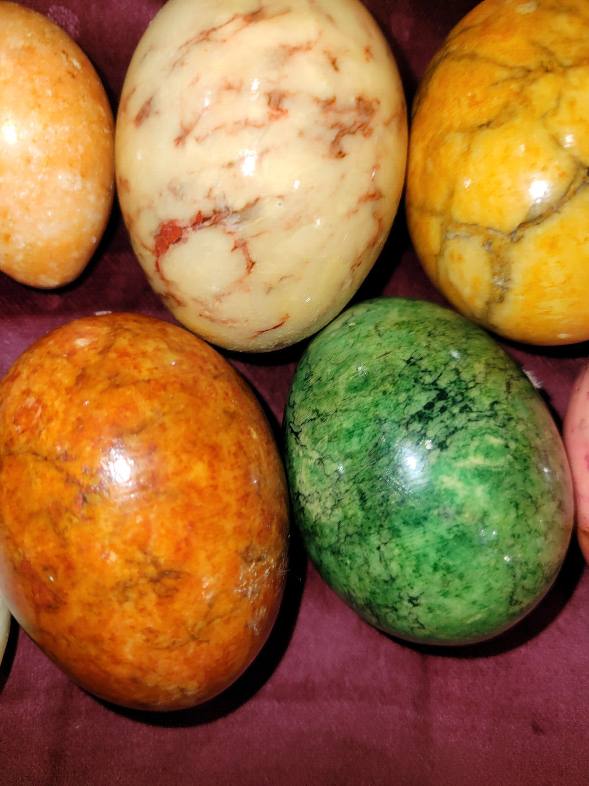 Lot of Eight (8) Assorted Sizes & Colors of Heavy Alabaster Marble Stone Eggs
